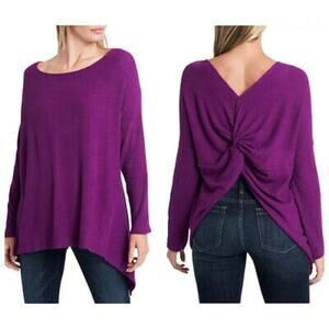 1.STATE Knot Back Long Sleeve Waffle Knit Top In Deep Rouge Burgundy size XS NWT